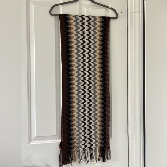 Missoni Zigzag Patterned Scarf - Brown, Cream, Gold & Black
